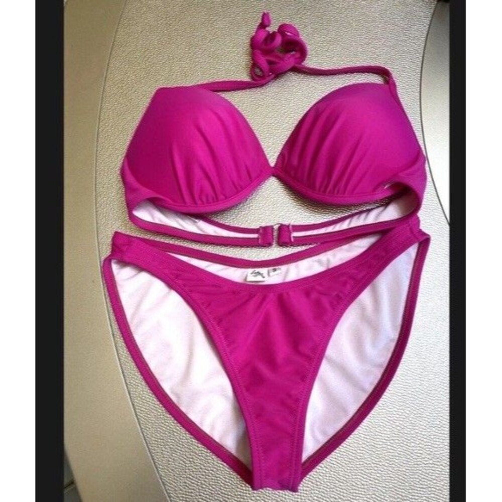 LADY M HOT Pink Bikini Top XS  & Bottoms S SWIMSUIT Set Worn SWIMWEAR PAGEANT